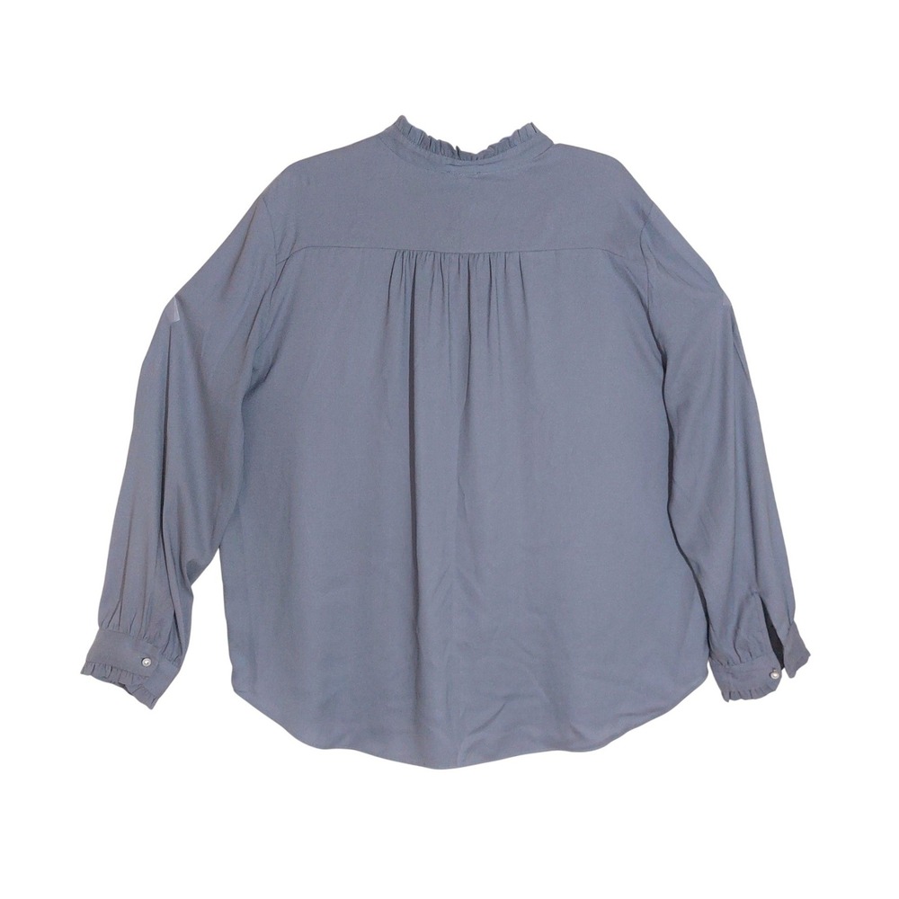 Ann Taylor Womens Gray Long Sleeve Ruffle Neck Button Front Blouse Shirt Size XL - Picture 4 of 8